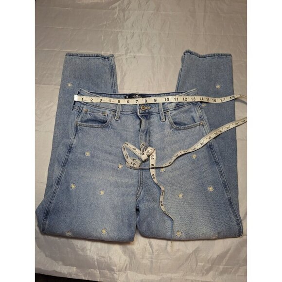 W28 L27 Hollister Ultra High Rise Mom Jeans Daisy Embroidered Size 7r Stretch - Picture 13 of 16